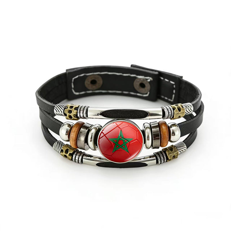 Bracciale unisex vintage in pelle placcata con forme geometriche, multistrato, intrecciato