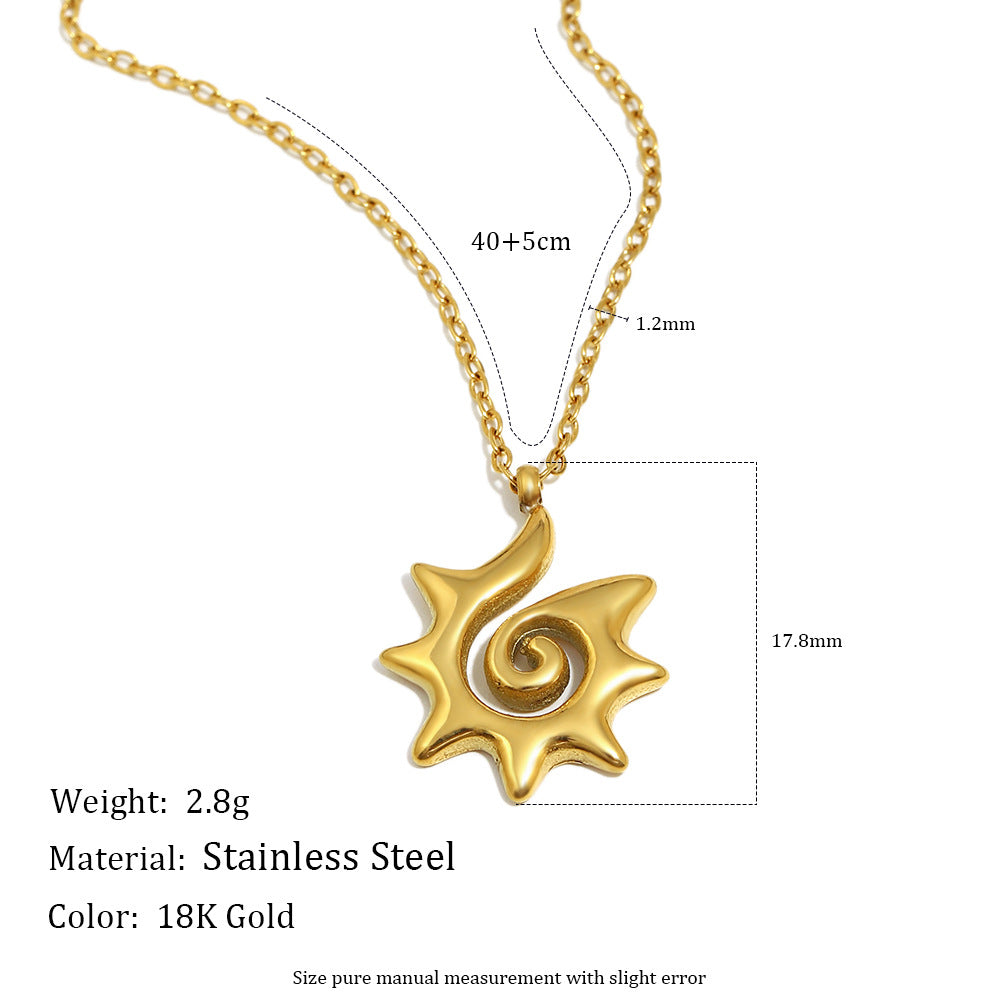 Collana pendente con sole a spirale minimalista da donna in acciaio inossidabile placcato oro 18 carati