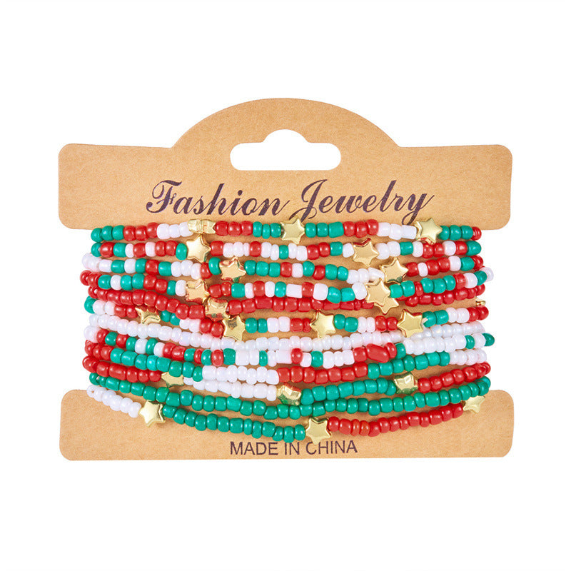Handmade Polymer Clay Christmas Bracelet Set with Alphabet and Tree Beads Alloy Chain for Women Festive Holiday Gift