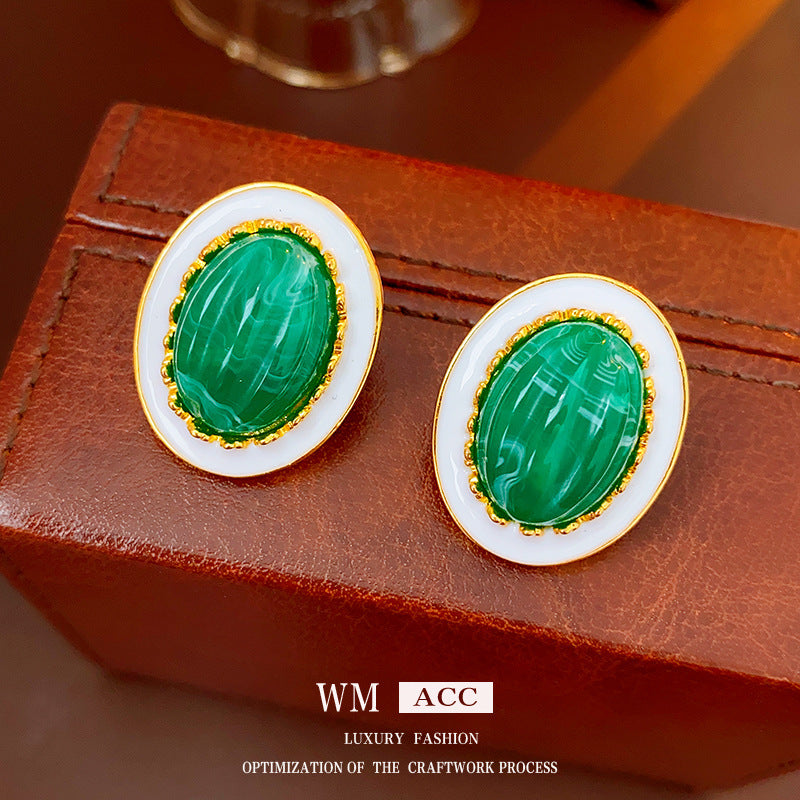 Vintage Floral Leaf Waterdrop Geometric Pearl Stud Earrings with Rhinestone Inlay and Enamel Finish for Women