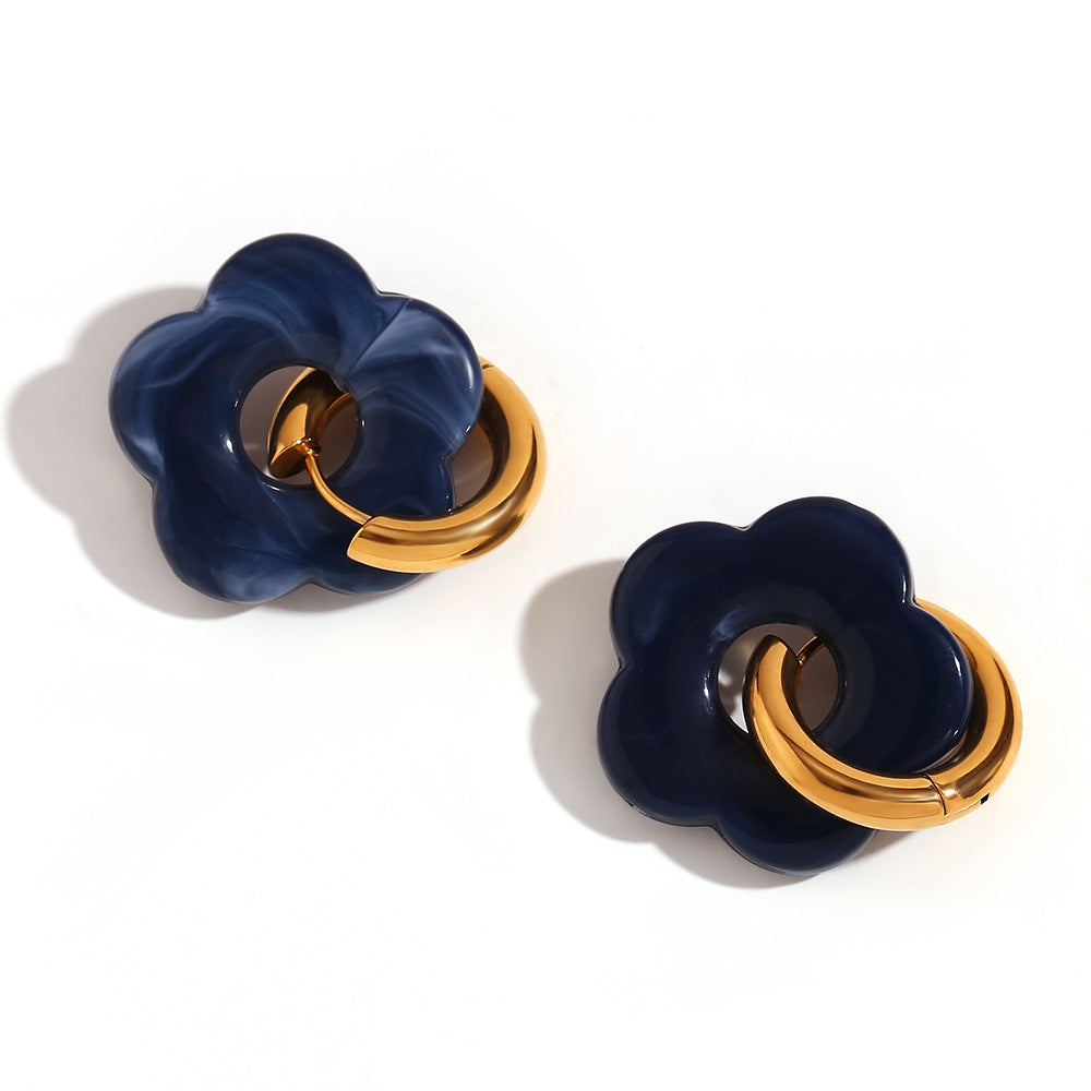 Orecchini a Cerchio Piccoli con Fiori Vintage in Acciaio Inossidabile Placcato Oro 18K Design Floreale Colorato Dopaminico da Donna