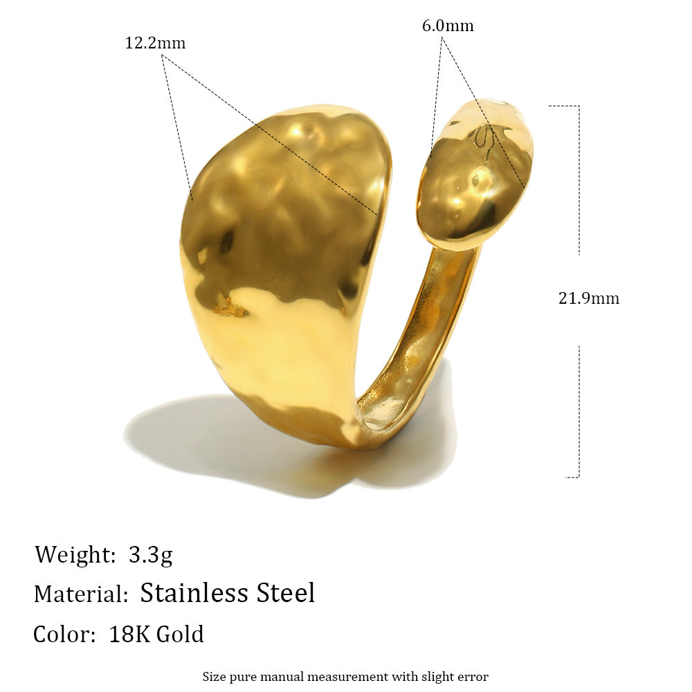 Anillo minimalista de acero inoxidable con forma de línea y baño de oro de 18K para mujer