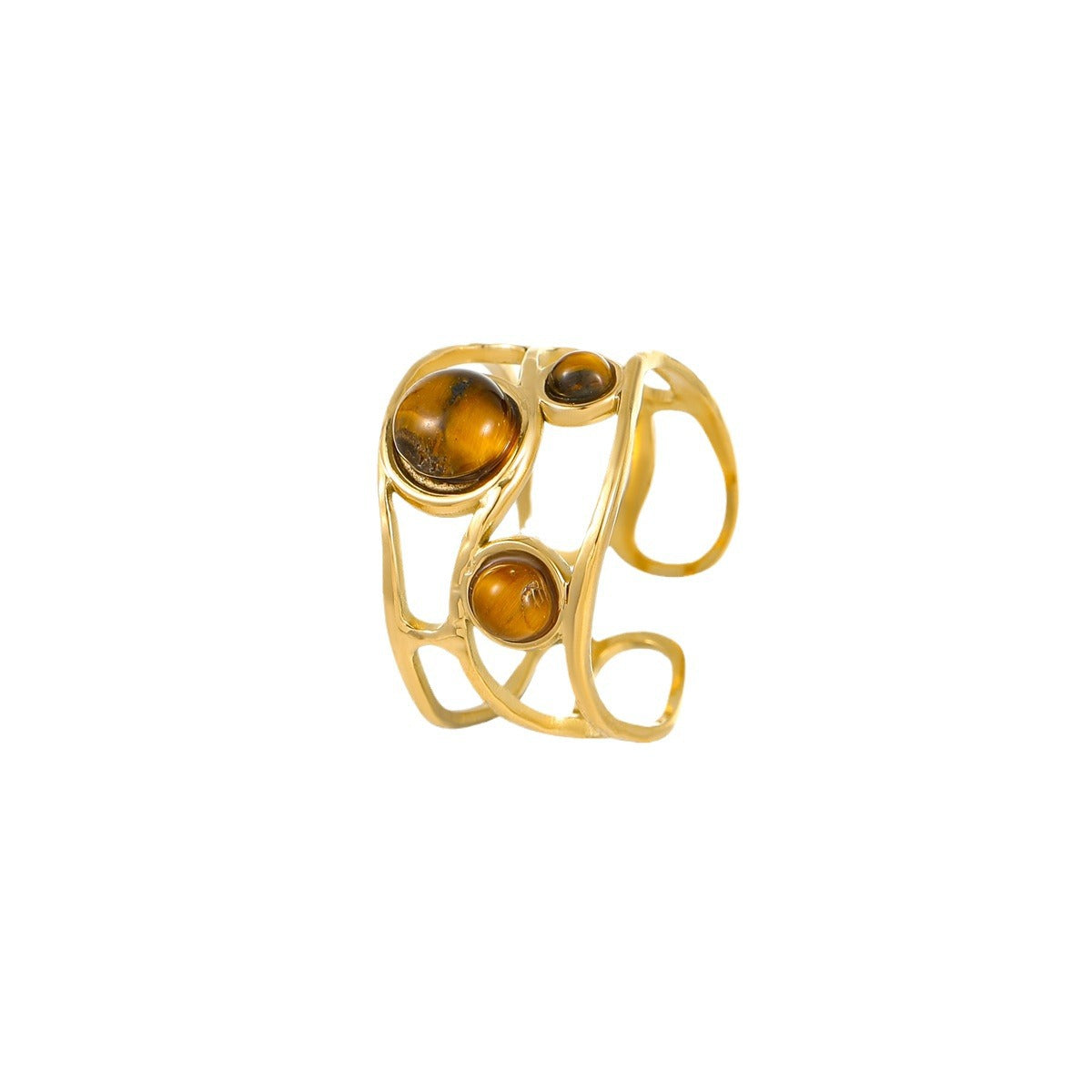 Anello Minimalista di Lusso a Cuore in Pietra Naturale in Acciaio Inossidabile con Placcatura in Oro 18K, Fascia Aperta Regolabile da Donna