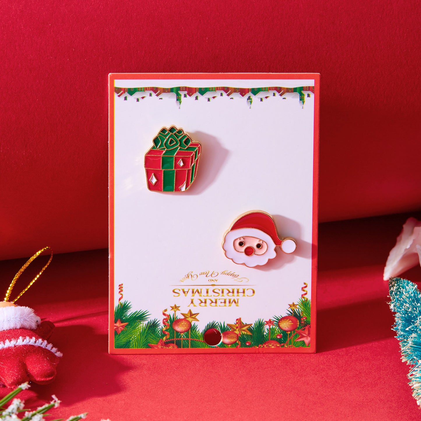 Juego de broches minimalistas de esmalte de Papá Noel y árbol de Navidad en aleación para decoración navideña unisex