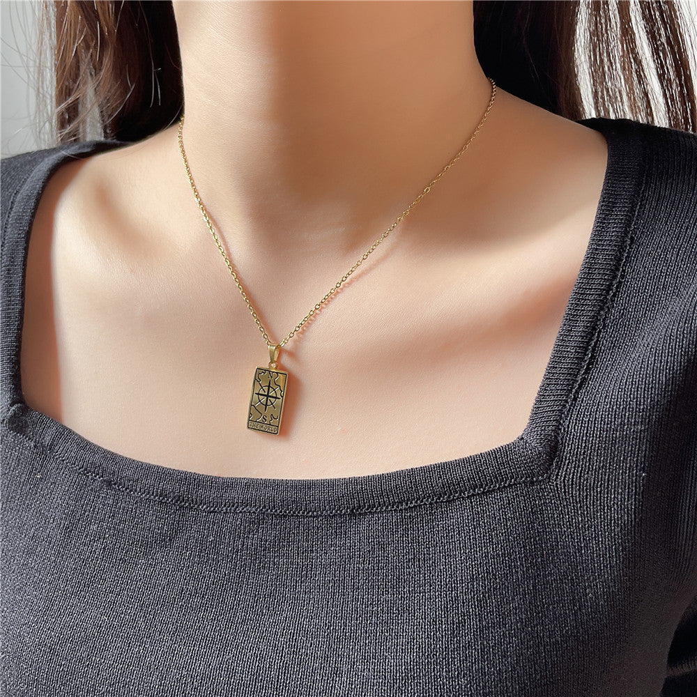 Minimalist Geometric Drip Oil Plated Titanium Steel Tarot Pendant Necklace with Cable Chain