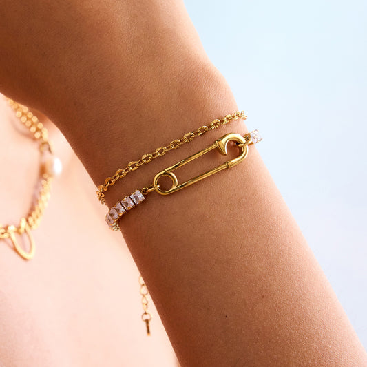 Minimalist Geometric Stainless Steel Plated Cubic Zirconia Bracelet for Women