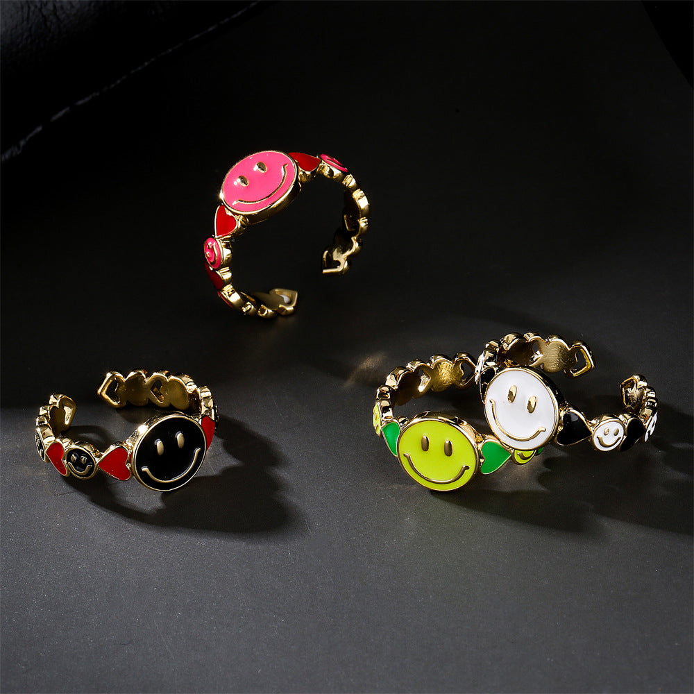 Funny Smile Face Ring for Women in Copper with Gold Plating and Geometric Design
