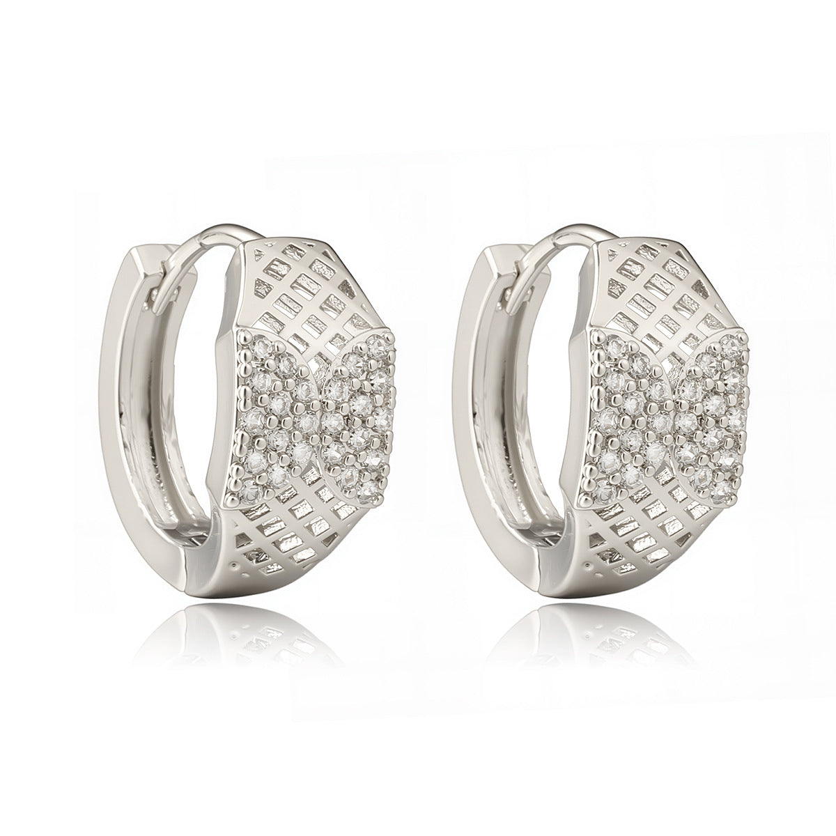 Pendientes de tuerca geométricos vintage para mujer de latón con incrustaciones de circonia micro-pavé y diseño de forma irregular
