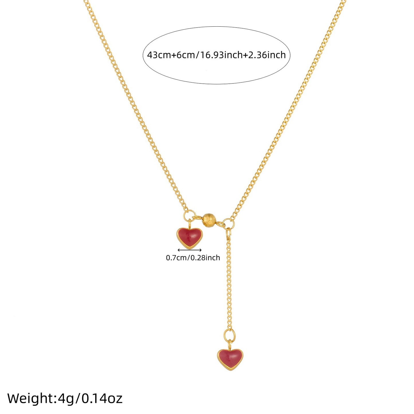 Minimalist Wine Red Heart Stainless Steel Plated Pendant Necklace with Tassel for Women
