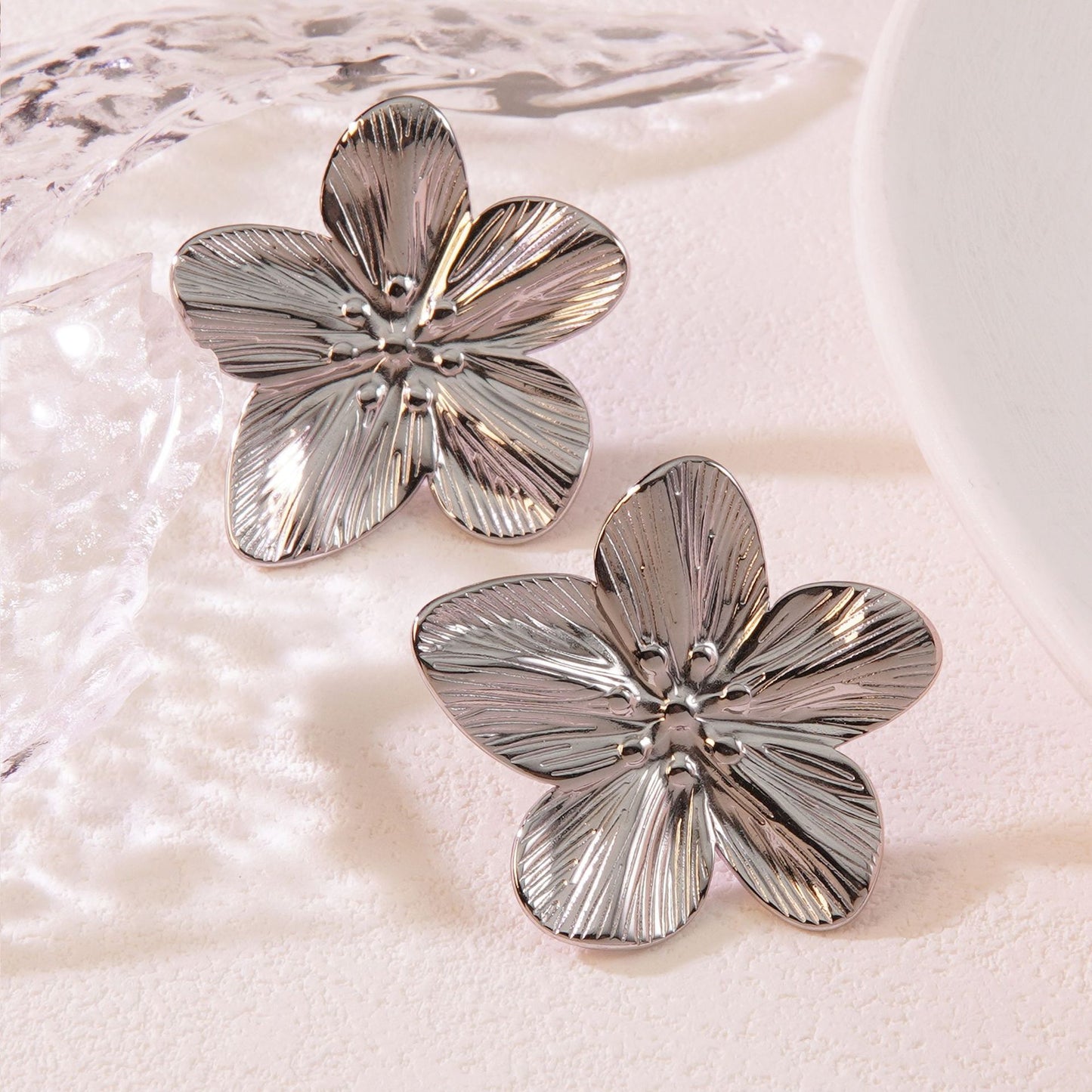 Sweet Plated Stainless Steel Floral Earrings