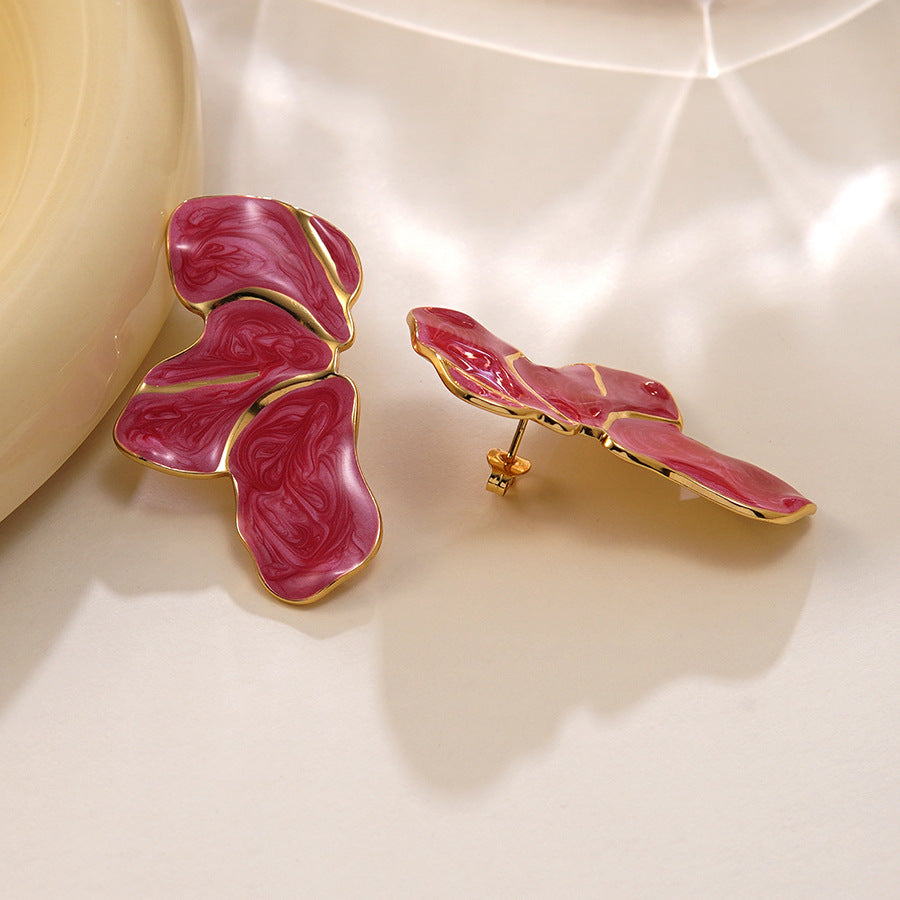 Elegant Stainless Steel Drip Oil Floral Earrings