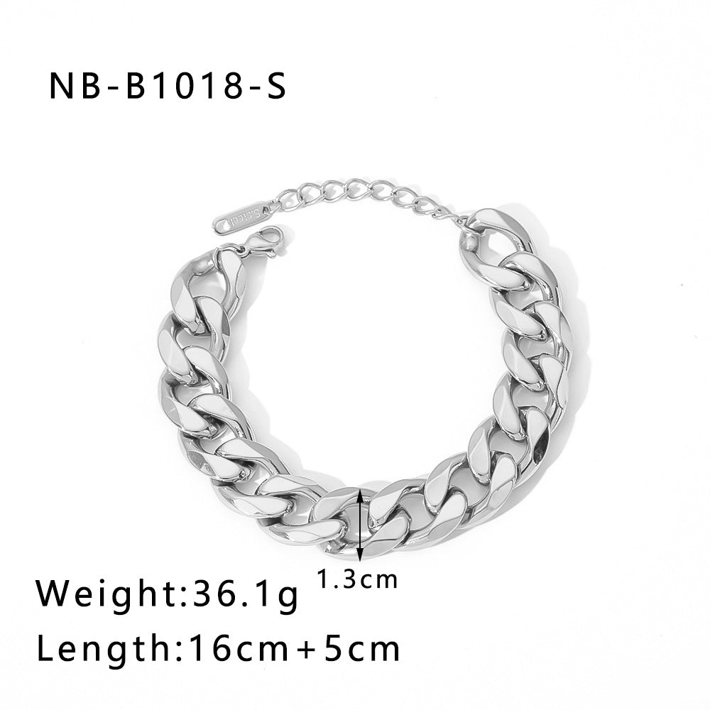 Punk Style Geometric Stainless Steel Bracelet with Thick Chain Design and 24K Gold Plated Finish