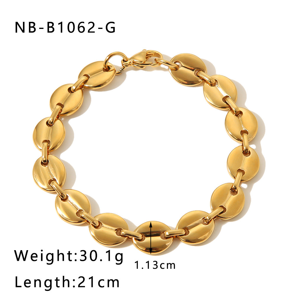 Hip Hop Style Geometric Stainless Steel Pig Nose Bracelet with 18K Vacuum Plated Finish for Women