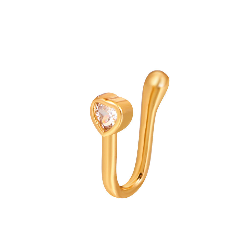Clip per il naso a forma di U con stella e cuore placcata in rame vintage con zirconia cubica