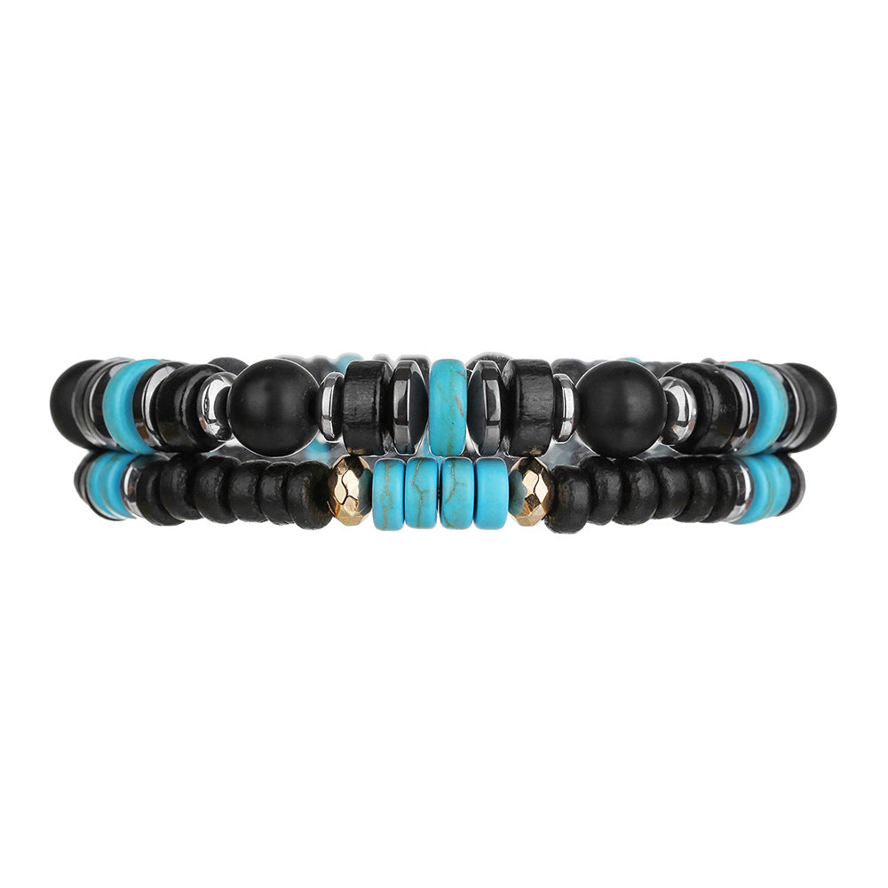 Hip-hop Minimalist Geometric Turquoise Wood Beaded Bracelet