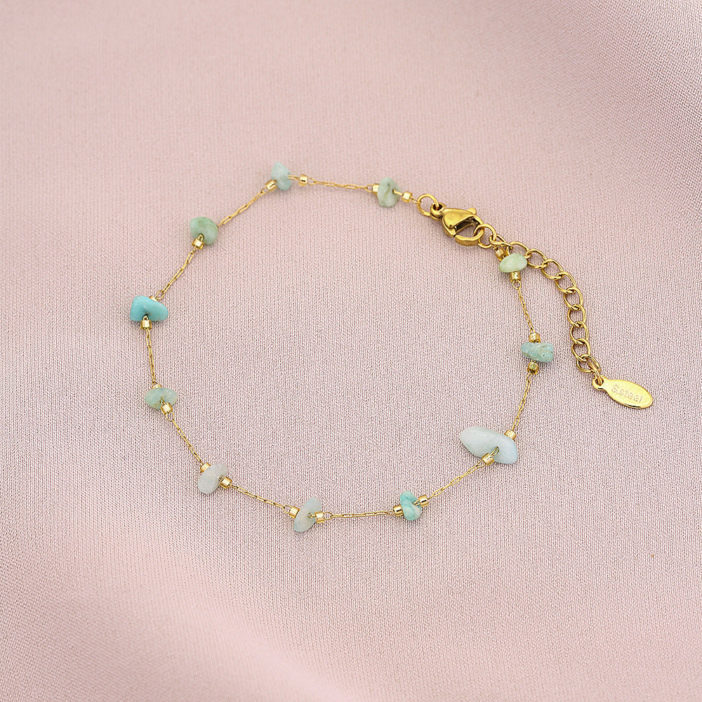 Bracciale alla moda geometrico in acciaio al titanio con finitura galvanica per uomo e donna, con accento in pietra naturale turchese