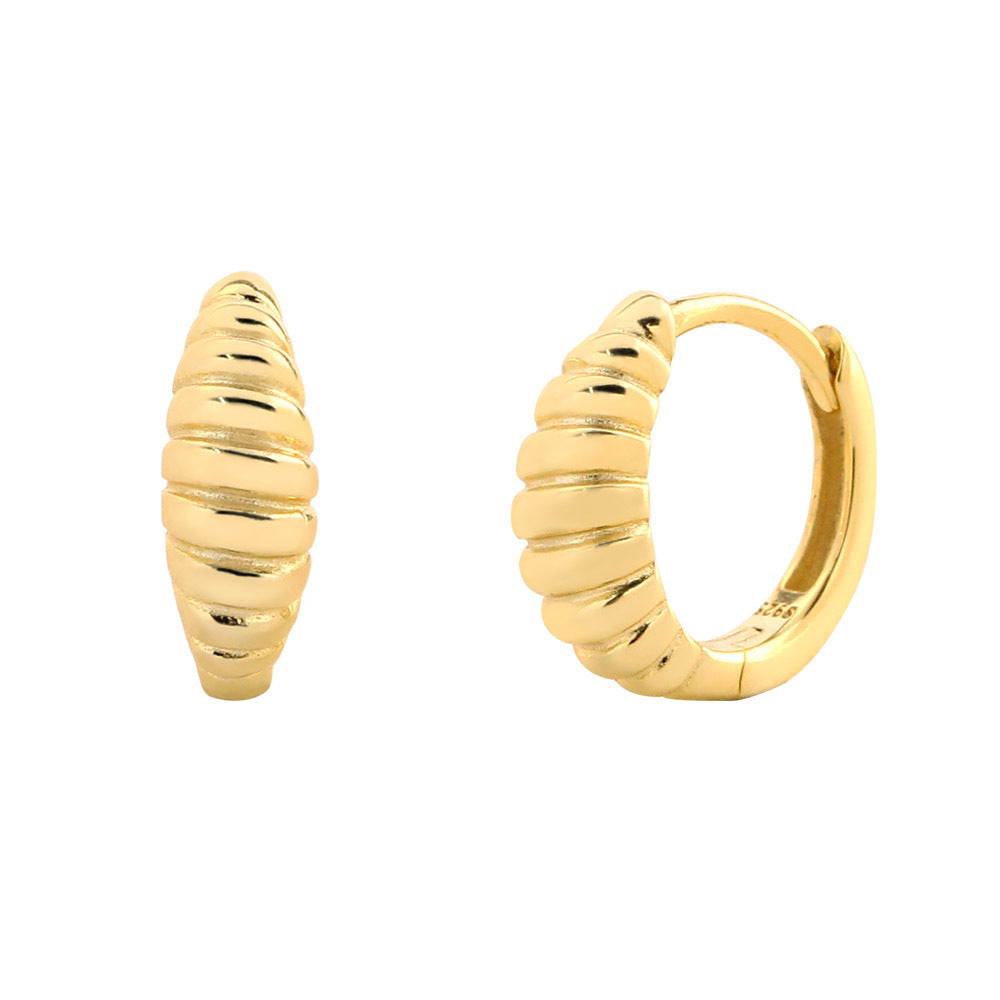 Aretes elegantes de aro en forma de cruasán francés de plata de ley S925 con acabado chapado para mujer