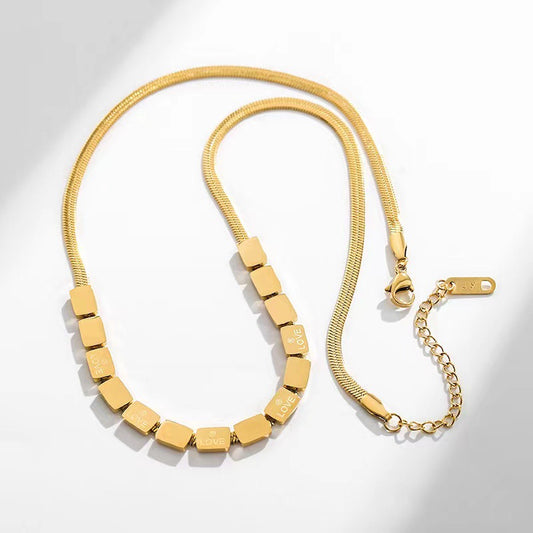 Minimalist LOVE Letter Shape Stainless Steel Plated Snake Chain Necklace for Women
