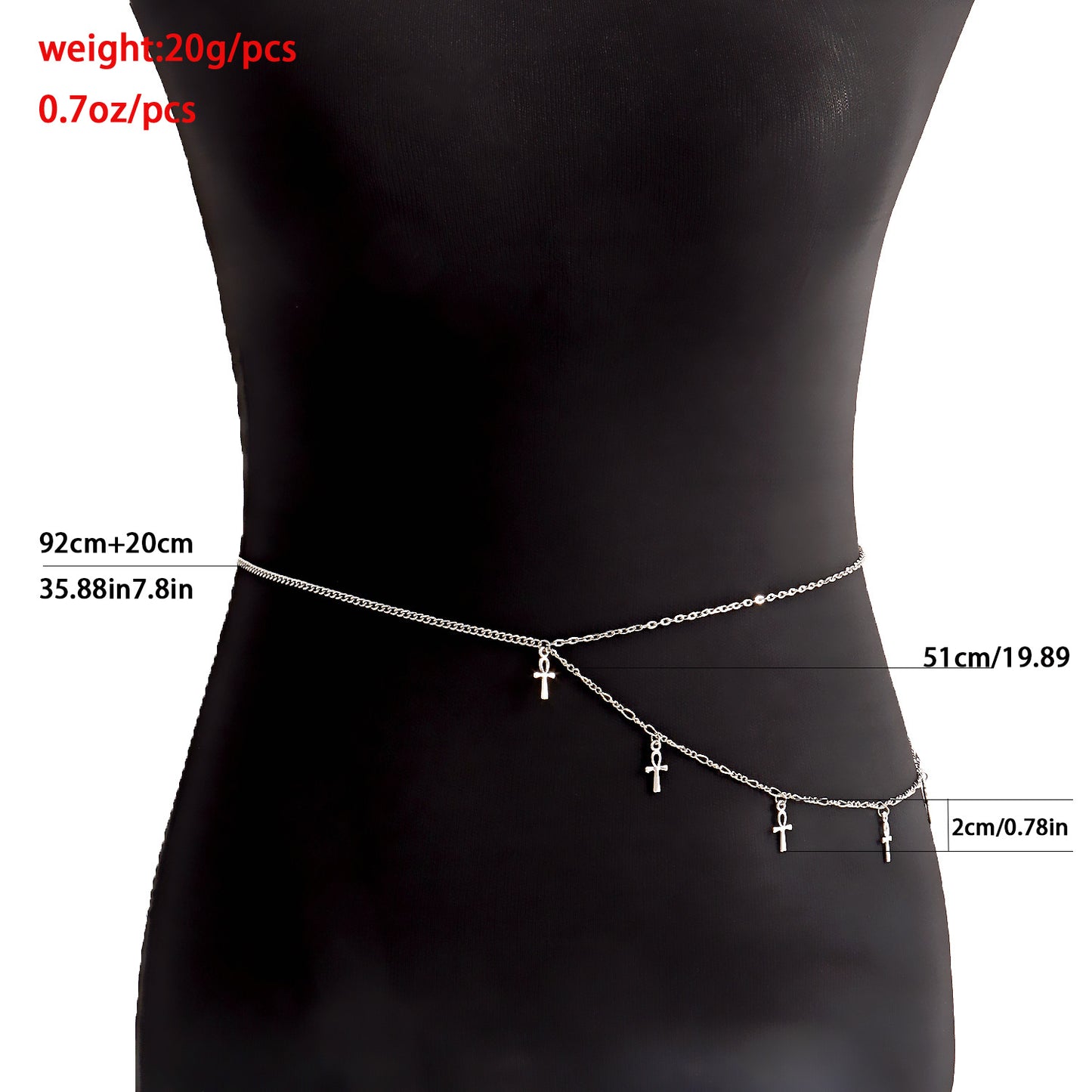 Catena in vita punk regolabile mini a croce geometrica da donna con dettagli a nappa