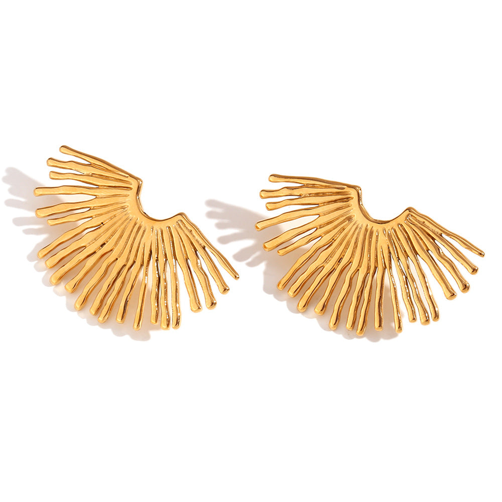 Minimalist Geometric Fan-Shaped 18K Gold Plated Stainless Steel Statement Earrings for Women