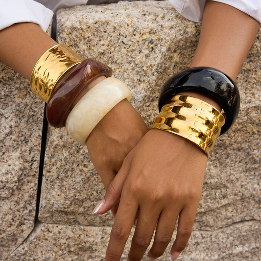 Pulsera de Resina Redonda Geométrica de Moda con Base de Acero Inoxidable y Chapado en Oro para Mujer