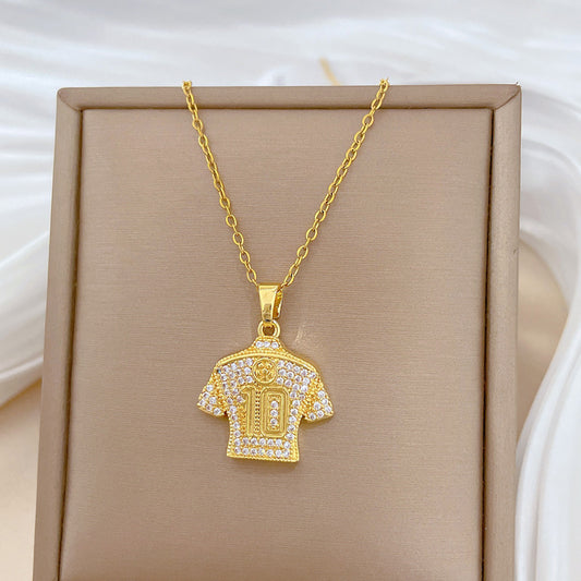 Collar Minimalista Geométrico de Acero de Titanio para Mujer con Colgante de Luna y Detalles Completos de Diamantes de Imitación