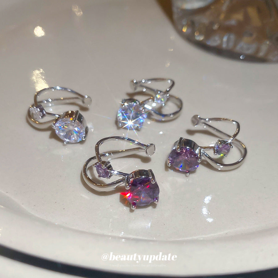 Orecchini a clip doppi geometrici minimalisti tondi in zirconia per donna con rame placcato