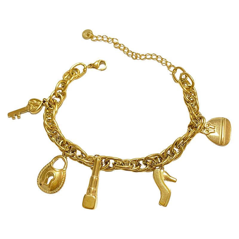 Unique Gold Plated Titanium Steel High Heel Shoe Bracelet for Men and Women
