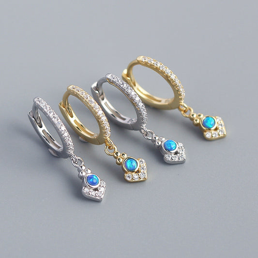 Orecchini a Cerchio Bohemien Eleganti in Argento Sterling 925 con Inlay Geometrico Rotondo Triangolare, Opale e Zirconi Cubici