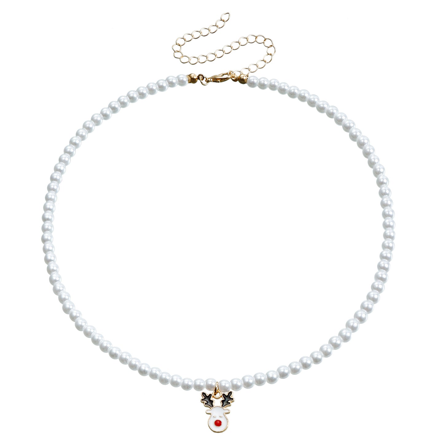Minimalist Geometric Snowflake Pendant Necklace with Enamel Finish and Pearl Chain for Women