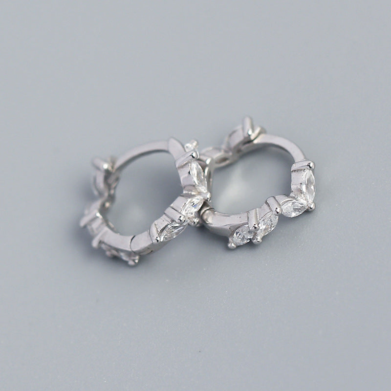 Orecchini a cerchio da donna in argento sterling S925, con zirconi intarsiati, geometrici, minimalisti, a forma di navette