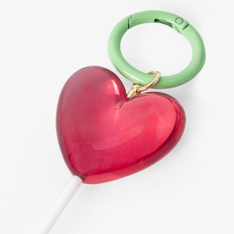 Sweet Solid Color Resin Heart Teardrop Bag Charm with Plated Beads and Rope