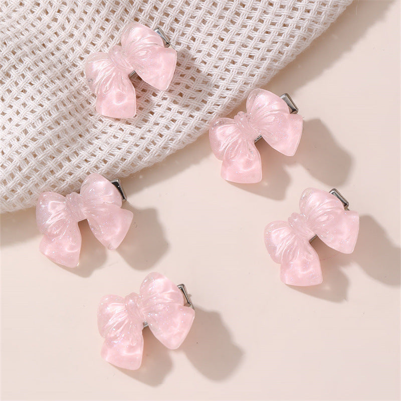 Natural Style Bow-Shaped Resin Hair Clip Set for Kids with Ruffled and Mesh Details Duckbill Hair Clips Princess Collection