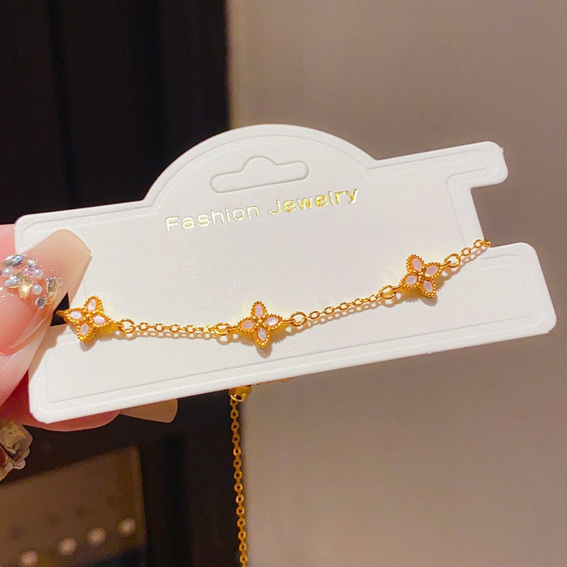 Luxury Elegant 18K Gold Plated Brass Floral Inlaid Cubic Zirconia Bracelet for Women