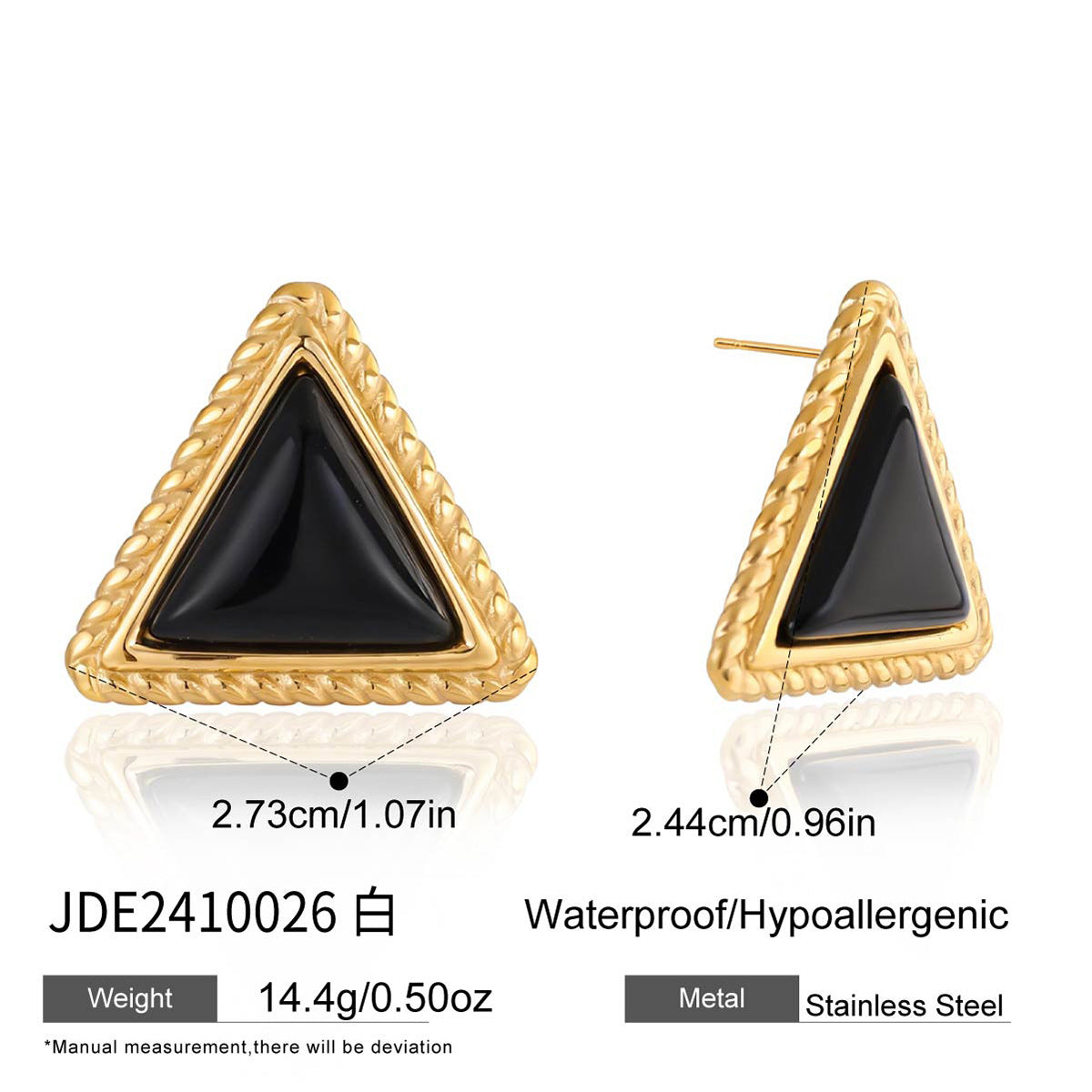 Orecchini a perno geometrici minimalistici in agata nera in acciaio inossidabile con placcatura in oro PVD sottovuoto per donna