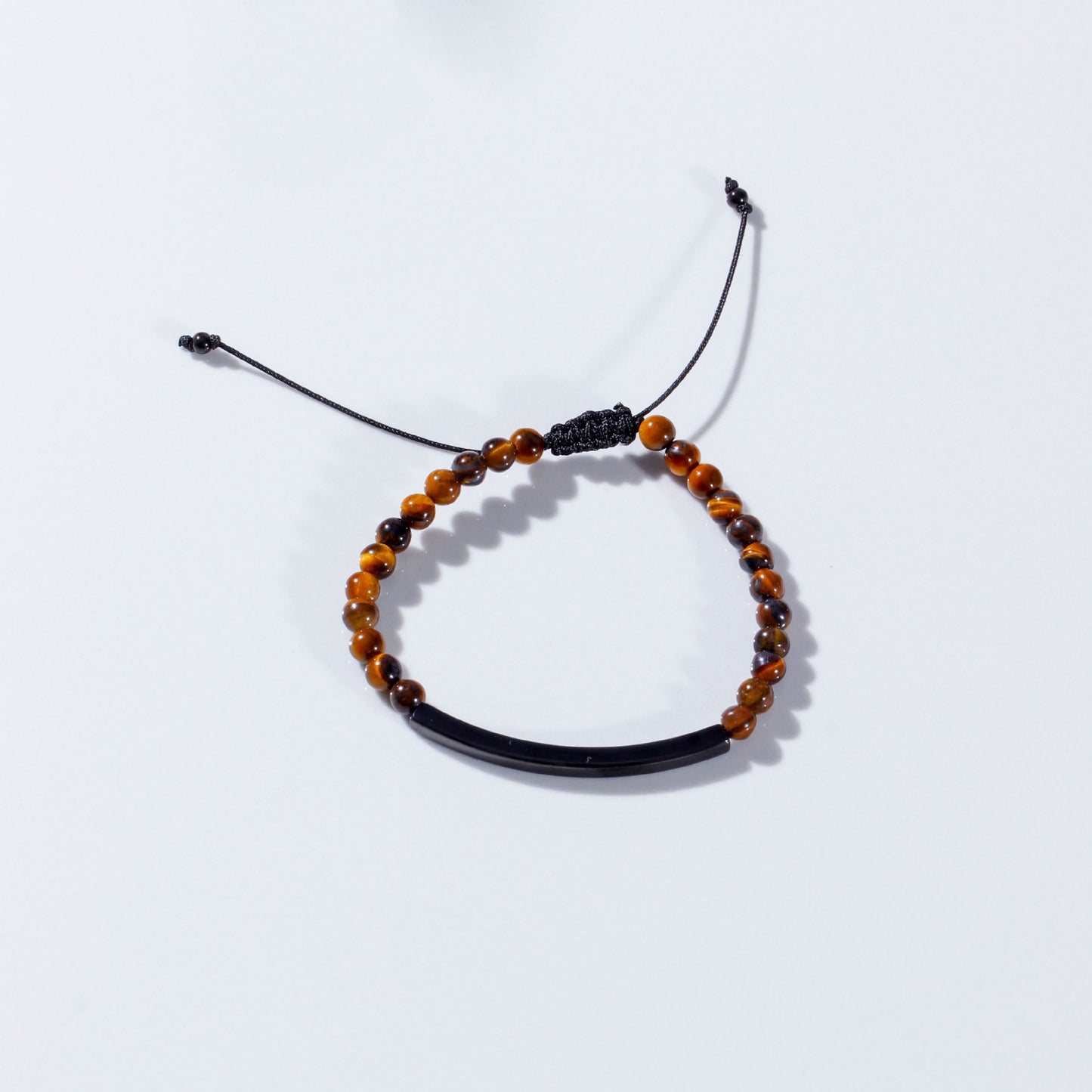 Fashionable Geometric Tiger Eye Beaded Bracelet with Stainless Steel Clasp Adjustable Handmade Braided Cord for Women