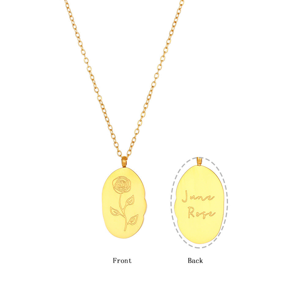 Abstract Irregular Oval Floral Pendant Necklace for Women in Stainless Steel with Electroplated Finish