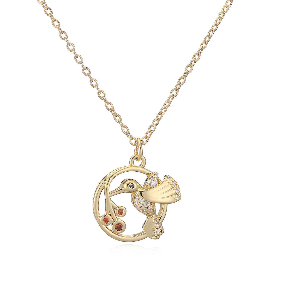Minimalist 18K Gold Plated Brass Cubic Zirconia Bird Pendant Necklace for Women