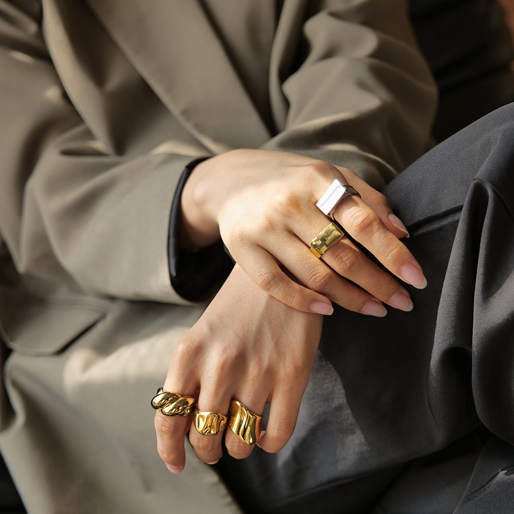 18K Gold Plated Geometric Stainless Steel Ring for Women