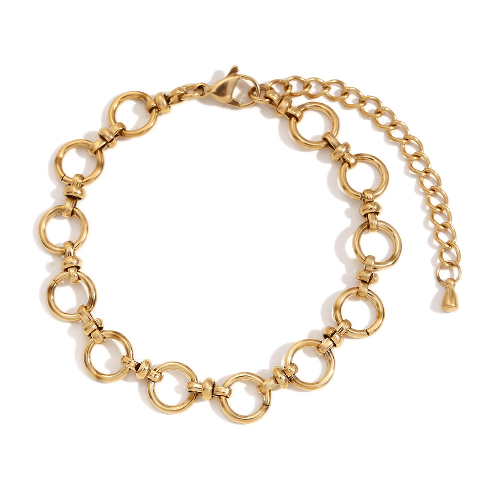 Minimalist Geometric Stainless Steel Plated 14K Gold Round Link Cross Clasp Bracelet for Women
