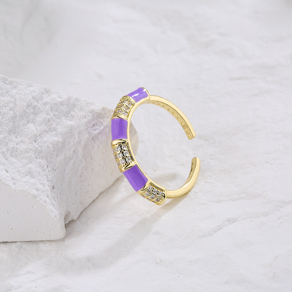 Anello Aperto Geometrico da Donna Stile Bohemien Realizzato in Rame Placcato Oro 18K e Finitura Smaltata