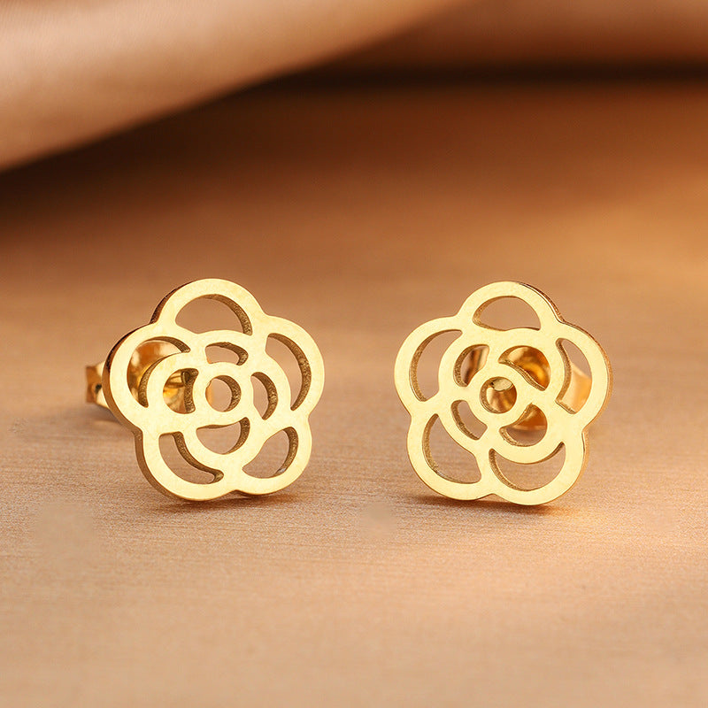Elegant Stainless Steel Plated Camellia Flower Jewelry Set for Women