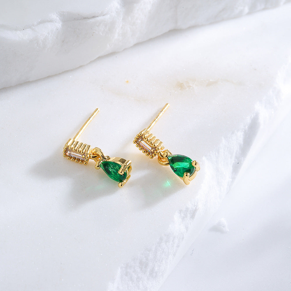 Orecchini Pendenti a Goccia Geometrici Minimalisti da Donna, Base in Rame con Placcatura in Oro 18K e Intarsio in Zirconi