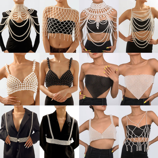 Geometric Body Chain for Women with Imitation Pearl and Alloy Beads Handcrafted Bohemian Style Statement Jewelry