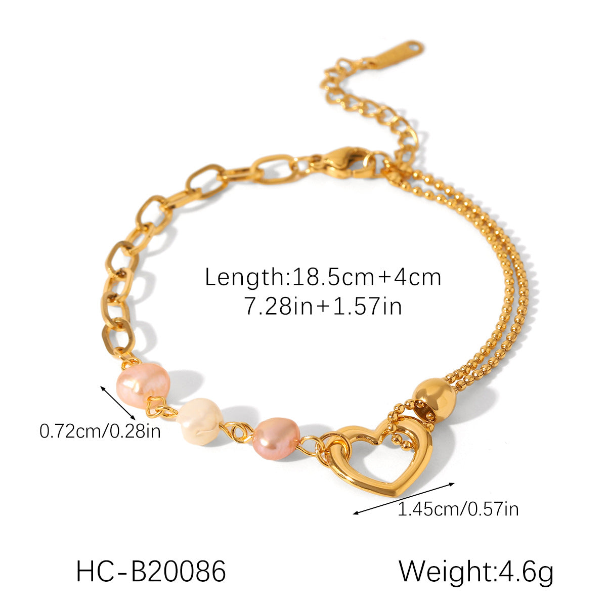 Ins Style Heart-Shaped Stainless Steel Bracelet with Plated Finish for Women