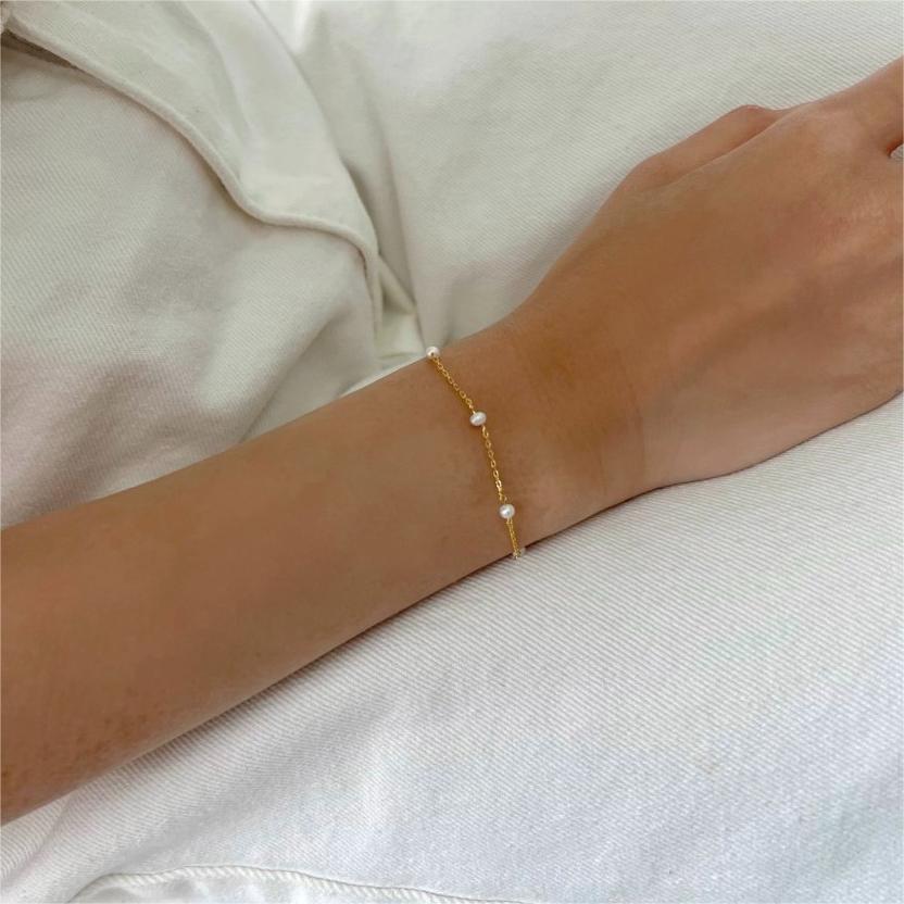 Minimalist 925 Sterling Silver Geometric Freshwater Pearl Bracelet