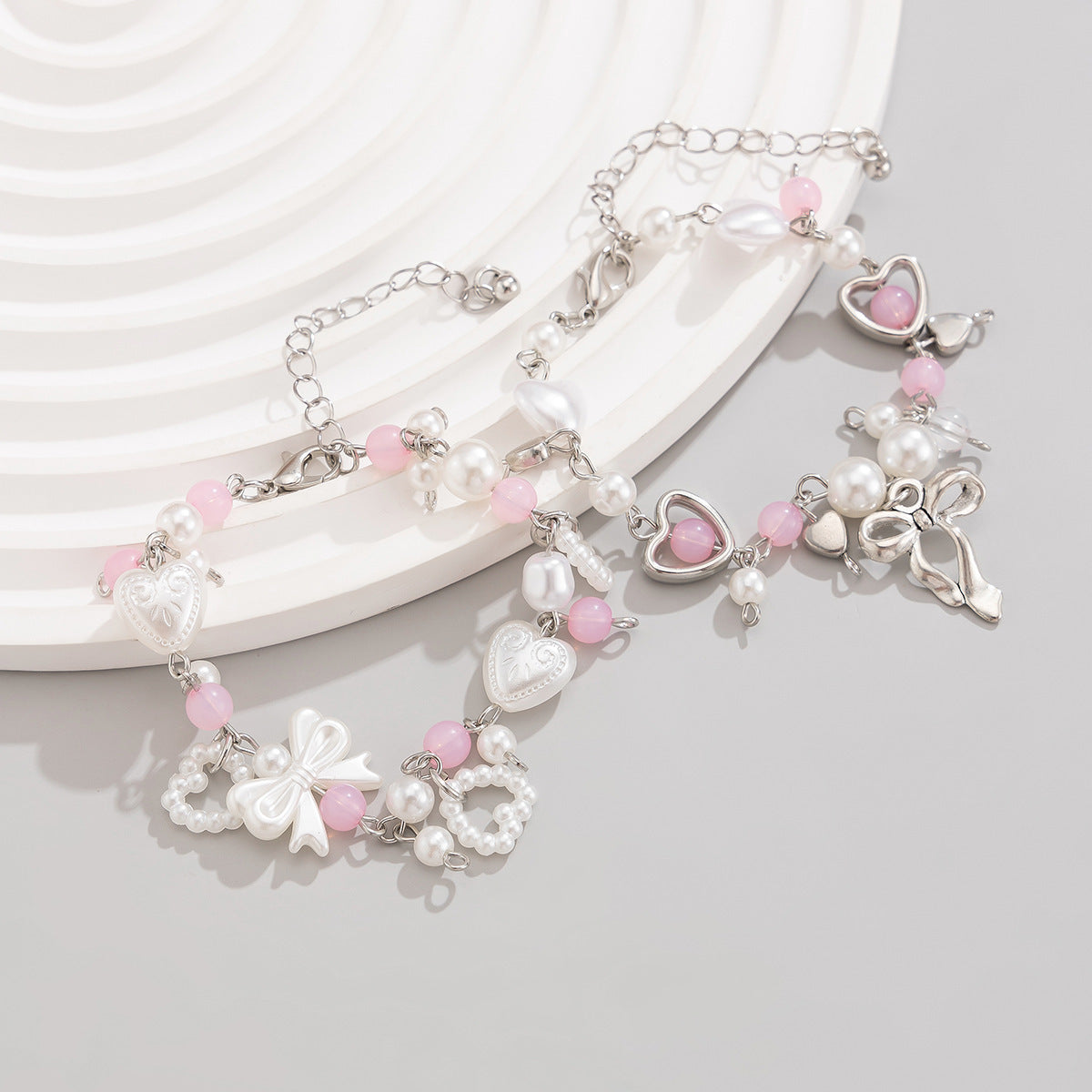 Sweet Minimalist Star Heart Bow Acrylic Bracelet for Women with Plated Finish
