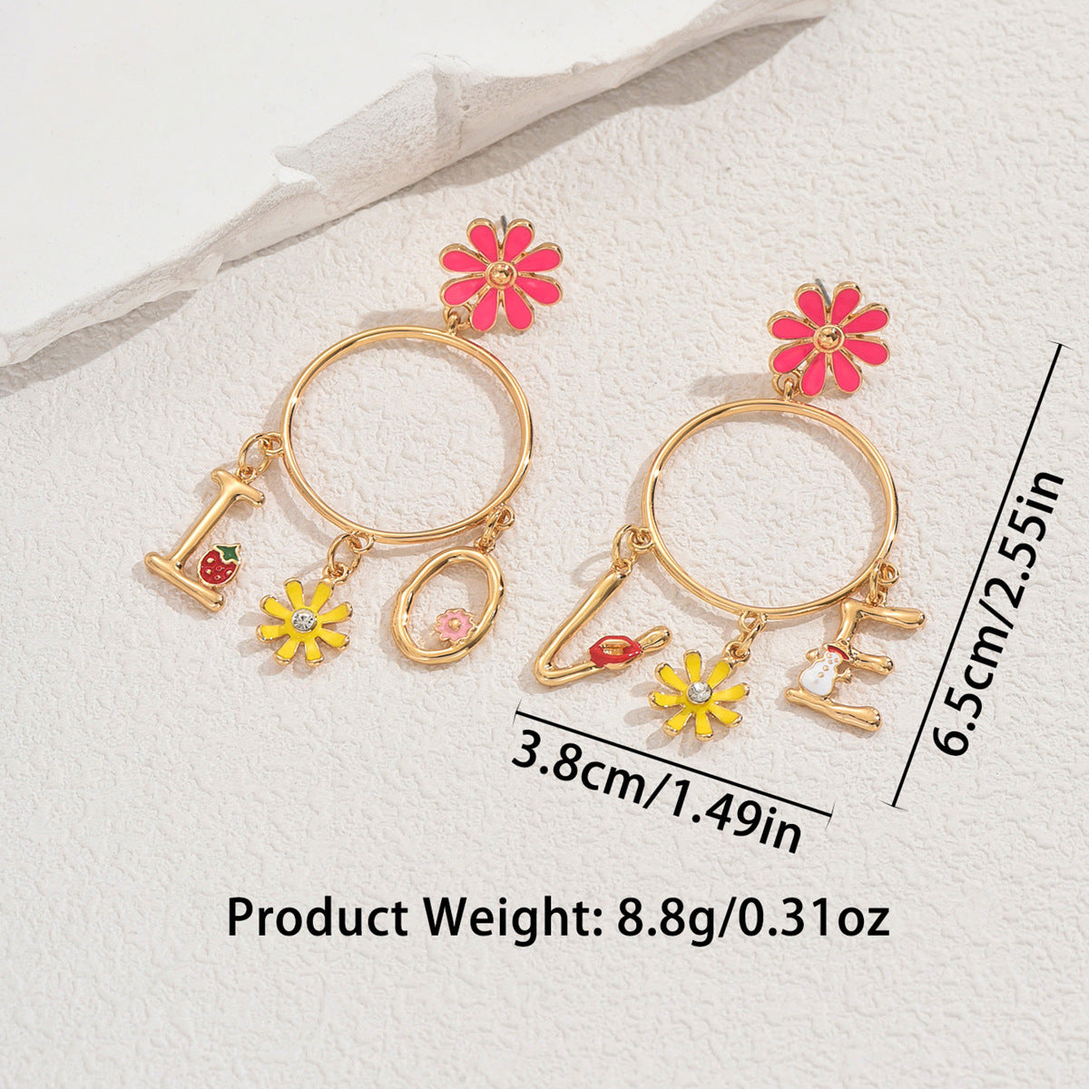 Floral and Letter Design Enamel Earrings for Women in Zinc Alloy with Stainless Steel Posts