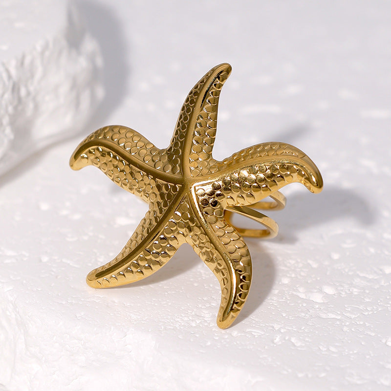 Minimalist Star-Shaped Stainless Steel Open Ring with Plating Finish for Women Fashion Accessory