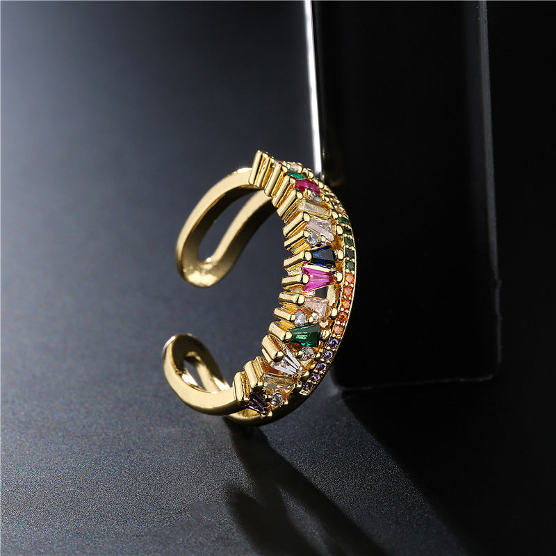 Geometric Gold Plated Brass Micro-Inlaid Cubic Zirconia Ring for Women